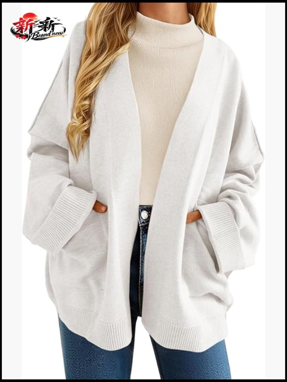Oversized Open Front Cardigan Shawl with Pockets Long Sleeve Knit Sweater